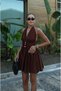 Women's Halter Neck Mini Dress Backless Waist Cinched Summer Chic Casual Dress - 4