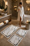 Non-Slip Based Washable 3-Piece Plain White Bath Mat and Toilet Set – Modern Bathroom Rug - 2