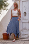 Indigo Lined Fringed Cut Elastic Waist Casual Wrinkled Long Woven Skirt 95 70 - 5