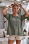Khaki Pool Collar Short Sleeve Sequined Sleeves and Hem with Mesh Detail Star Appliqué Woven Blouse 63 68 - 5