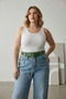 Large Size Green Women's Belt with Chain Detail, Thick Model - 2