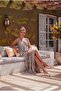 Italian Beige V-Neck Sleeveless Lined Washable Segmented Collar Sequined Silk Woven Dress 120 60 - 4