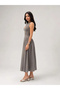 Gabardine Fabric Sleeveless Drop Collar Button Detailed Midi Dress - 2