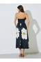 Black Floral Print A-Line Midi Dress - 5