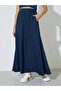 Navy Blue Side Pocket Detail A-Line Maxi Skirt - 2