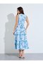 Blue Floral Print Sleeveless Flare Midi Dress - 5