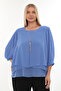 Plus Size Crew Neck Pleated Three Quarter Sleeve Chiffon Evening Dress with Necklace Women's Blouse