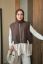Women's Double Color Pocket Detail Thick Striped Vest Suit Brown - 5