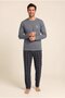 Men's Cotton Crew Neck Printed Long Sleeve Pajama Set 9814 Gray