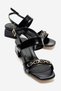 Women's Stoned Buckle Heeled Sandals Black Wrinkled