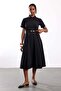 Black Belted Shirt Collar Dress 0057 - 3