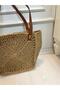 Handmade Wicker Shoulder Bag with Brown Leather Handles, Handmade Look, Large Beach and Casual Women's Bag - 5