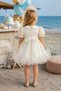 Girl's Baby Collar, Flower Accessory Crown, Balloon Sleeve Design Dress - 3