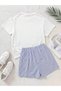 Girl's Sea Creatures Printed White T-Shirt-Blue White Striped Poplin Fabric Shorts Bottom Top Set - 4