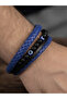 Unisex Pu Leather Combination Bracelet Navy Blue Weave Leather Magnetic Clip Multi-Combination Modern Stylish Accessory Bl28 - 2