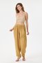 Women's Camel Italian 100% Linen Elastic Waist Carrot Fit Linen Trousers Size 40 - 44 - 2