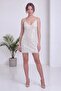 Women's Sequin Mini Dress with Straps V-Neck after Party Stylish Red, Ecru, Black
