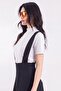 Short Sleeve Basic Cotton Combed Body&Flexi Lamarca Woven Gardener Strap Asymmetrical Cut Women's Skirt Double Set - 3
