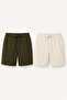 Men's 2-Piece Linen Shorts Set Khaki and White – Elastic Waist, Lace-Up, Comfortable Fit