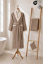 Eldy Contrast Striped Bathrobe Set, 3 Pieces, 100% Cotton Certified Şalyaka Bathrobe Set - Beige Color