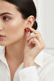 Yellow Tone Bijouterie Earrings with Red Tulip Design - 3