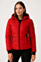 Inflatable Hooded zippered jacket water repellent quilted lined fabric pocketed winter comfortable fit - red - 2