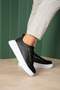 Banded Suede Detailed Men's Sports Shoes Black (White Sole) - 5