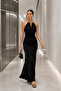 Aurelia Black Metal Accessory Collar Long Evening Dress