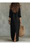 Women's long sleeve collared buttoned slit detailed long dress - 3