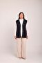 Women's Black Checkered Knitwear Openwork Woven Seasonal Vest with Pockets - 5