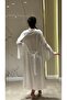2 Piece Cross Strap Satin Nightgown Dressing Gown Set Floral Lace Slit Dowry Dress Backless Set Flounce Sleeve - 5