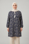 Women's Striped Patterned Crew Neck Lace-Up Woven Viscose Tunic