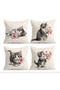 Cute Cat and Pink Floral Patterned Runner and Set of 4 Throw Pillow Covers - 3