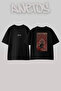 Women's at Hali Design Back Printed Cotton Black Oversize T-Shirt