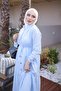 Baby Blue Layered Muslin Dress with Elastic Sleeves and Skirt - 3