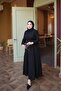 Black Layered Muslin Dress with Elastic Sleeves and Skirt - 2