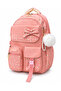 Imported Fabric Orthopedic School Bag with Polka Dot Ribbon and Accessories, Six Compartments and Waist Strap - 3