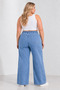 Women's Plus Size Elastic Waist Lace-Up High Waist Wide Leg Denim Trousers Jeans - 5