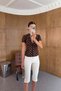 High Waist Ribbed Ecru Capri Pants - 2