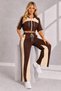 Women's Hooded Zipper Short Sleeve Crop Top High Waist Wide Leg Stripe Detailed Tracksuit Set - 5
