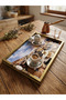 Ceramic Handmade Mardin City Patterned Wooden Handle Tray, Decorative Tea and Coffee Serving Tray 43X28X6 - 4