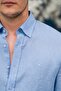 Regular Fit Buttoned Collar 100% Linen Raw Linen Summer Shirt - 3