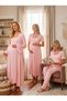 New Season Powder Scallop Linen Detailed Short Sleeve Design 100% Cotton Maternity Nightgown Pajama Set with Breastfeeding Feature - 5