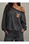 Gulen Yuz Bear Printed Oversized Women's Boat Neck Sweatshirt