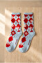 Women's Floral Patterned Plaid Socks Blue - 3