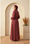 Half-Buttoned Elastic Waist Striped Dress 0320-10 Claret Red - 5