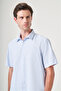 Blue-White Hard Collar Short Sleeve Comfort Fit Cotton Shirt 1004260238 - 4