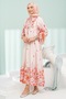 Powder Half Buttoned Layered Skirt Dress with Elastic Sleeves - 3
