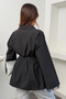 Women's Belted Oversize Shirt with Wide Collar and Lace Cuff Detail, Long Sleeve Stylish Tunic Shirt - 3