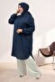 68073 Plus Size Jacquard Strawberry Shirt with Side Slits - Navy Blue